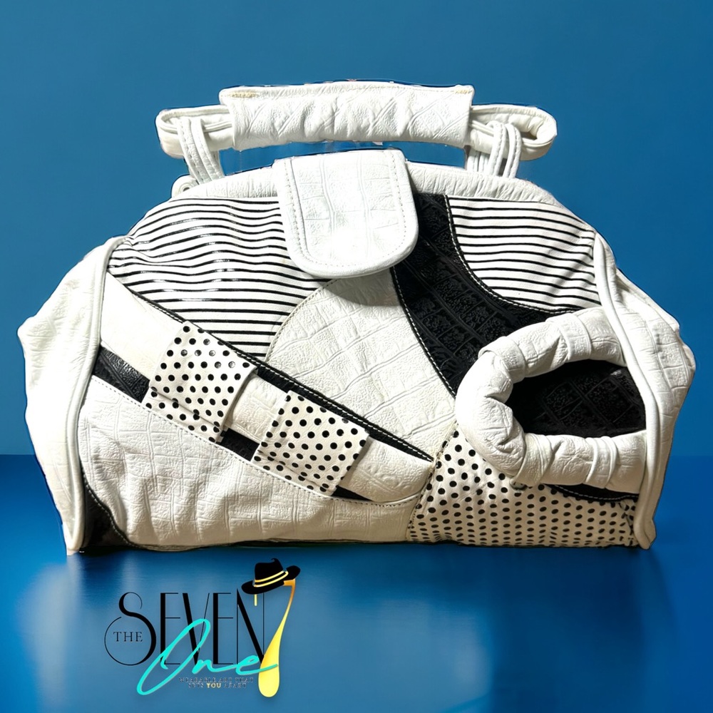 Rare vintage leather 3 D white and black Crossbody handbag.